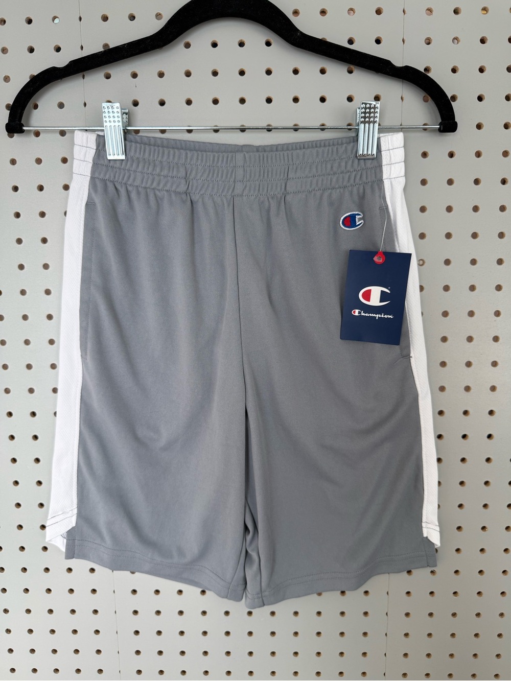 Champion Light Gray Athletic Shorts with White Logo